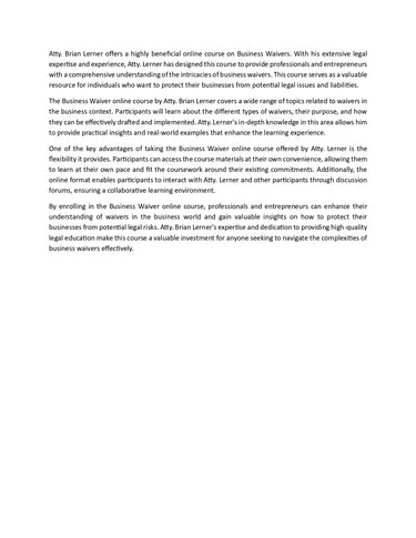 Business Waiver Training Course Access Packet